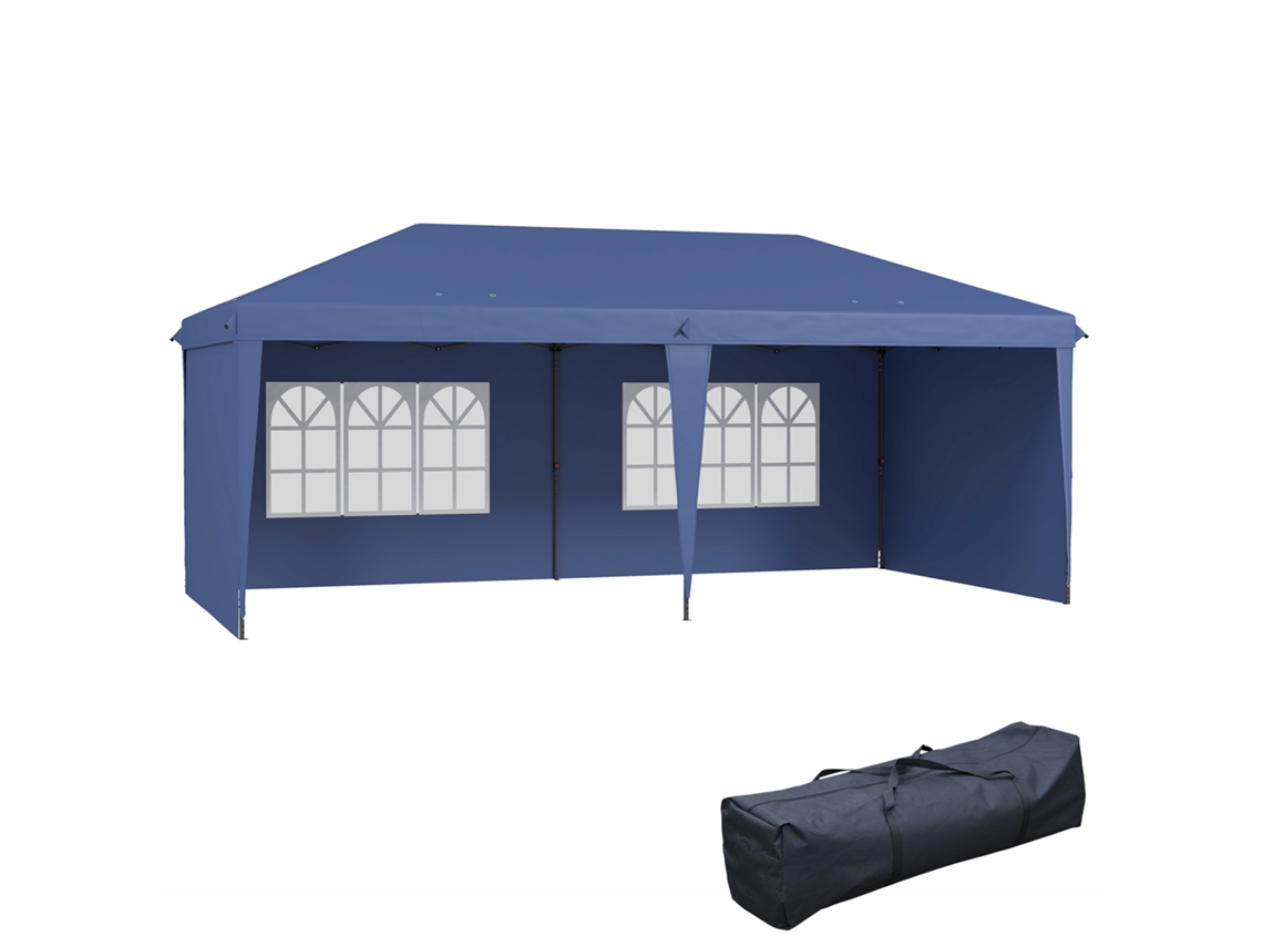 Tenda dobrável pop-up com 4 laterais desmontáveis, 6x3m, azul | S/MARCA