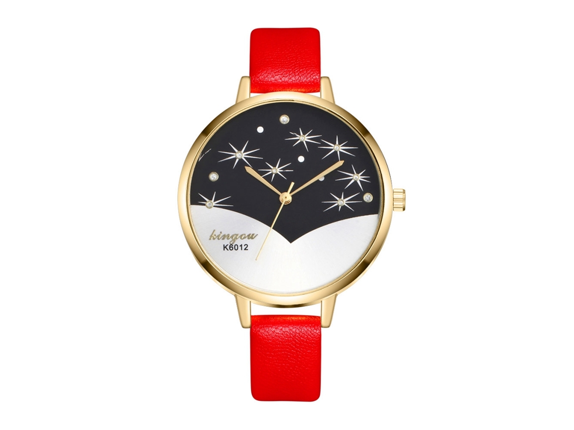 Relógio Analógico Feminino de Cinta de Couro Pu Slim com Movimento de Quartzo (vermelho)