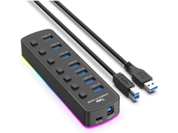 Hub Usb 3.0 Rgb Com 7 Portas, Adaptador De 5 Gbps Interruptor