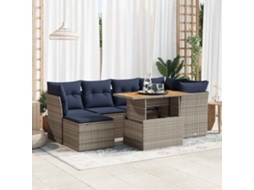 Vidaxl 7 Pcs Conjunto Sofás P/ Jardim C/ Almofadões Vime Pe Cinzento