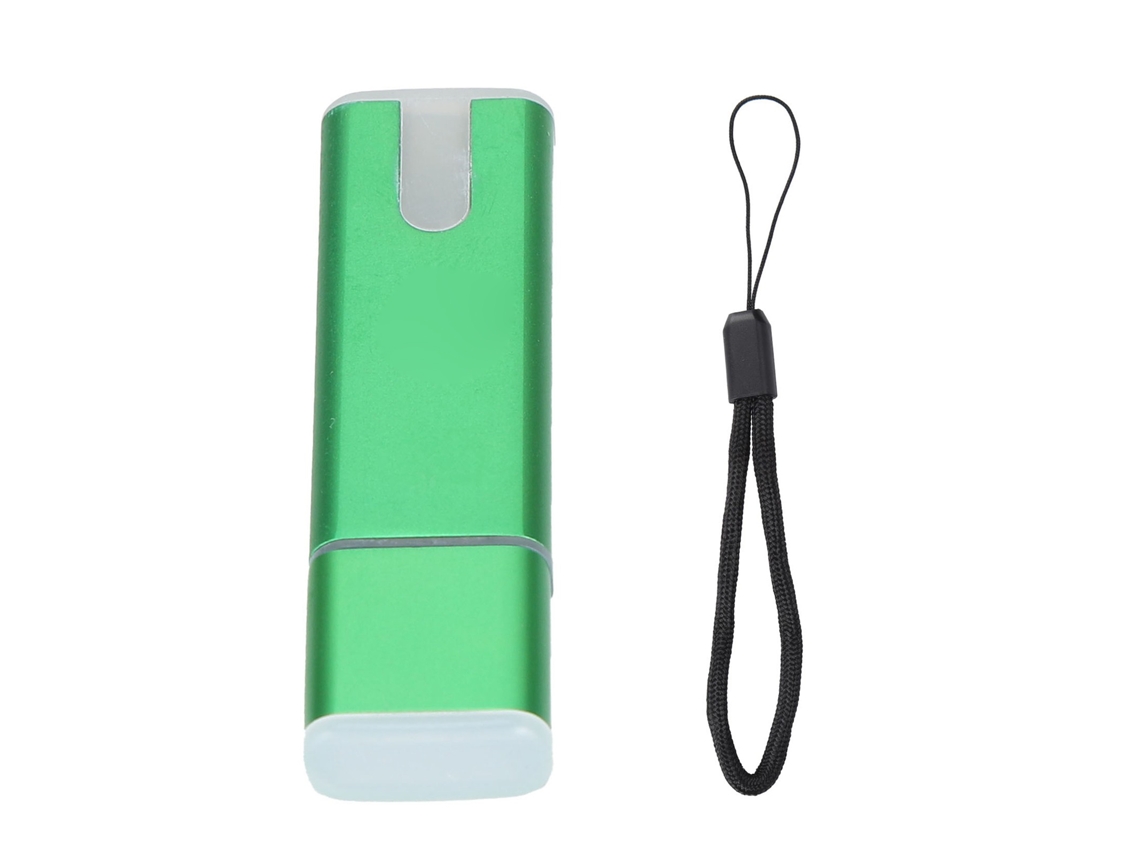 Pen drive de 128 GB com LED e cordão antirroubo.
