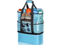 Bolsa de praia térmica 2 em 1 com bolsa de malha (azul claro)
