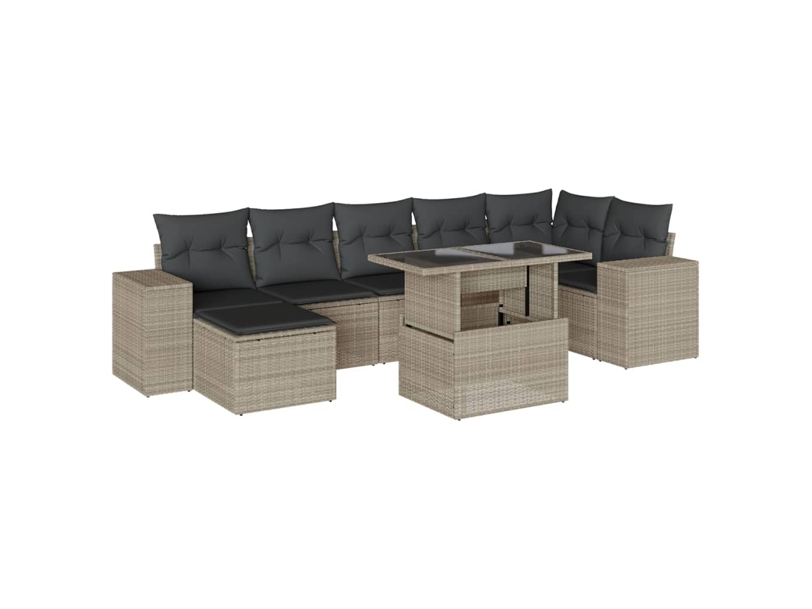 Conjunto de 8 Sofás Jardim com Almofadões Vime Pe Cinzento Claro MAISON EXCLUSIVE (8 pcs)