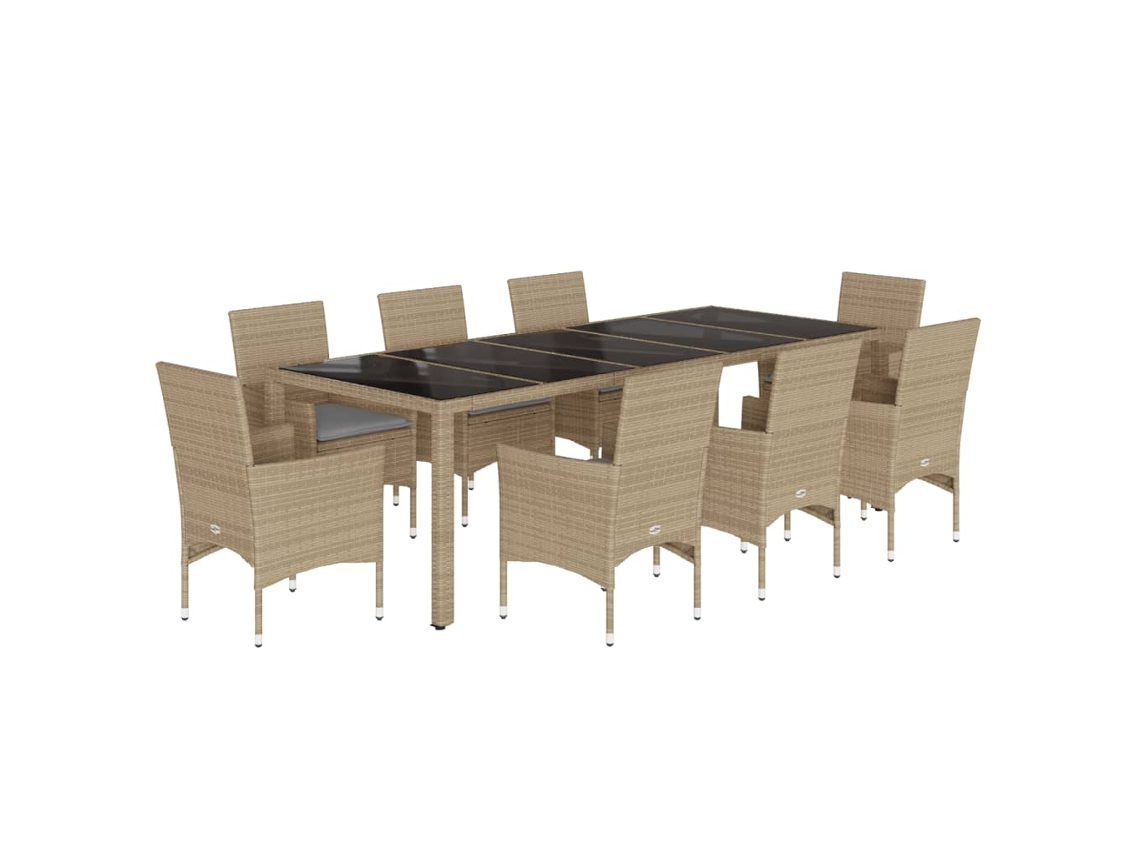 Conjunto de 9 Jantar Jardim com Almofadões Vime Pe/vidro Bege MAISON EXCLUSIVE
