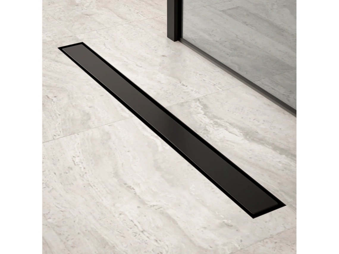 Ralo De Chuveiro - 80cm - Preto Fosco - Grelha Para Azulejo - Aço inoxidável - Com Flange