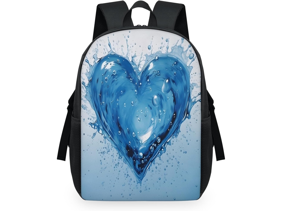 Mochila Tropicallife com estampa de corações para crianças (32x15x44cm) em tecido respirável.