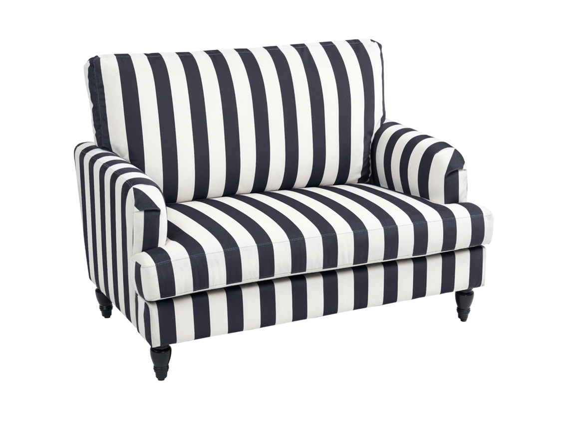 Poltrona de Veludo Listrado com Assento Largo e Molas em S 115x82x82 cm, Preta e Branca PRIME KANG