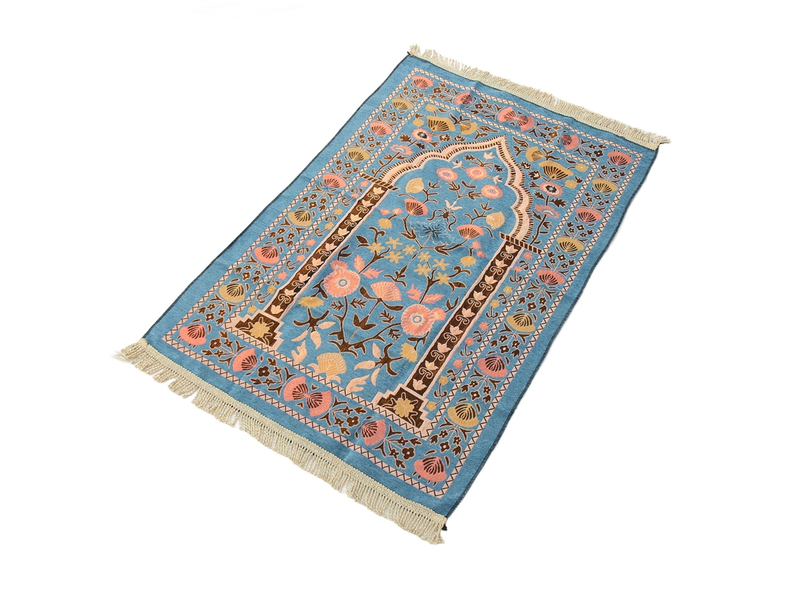 Almohadilla De Oración Chenille Suave Con Borlas Alfombra De Peregrinación Multiuso Para Dormitorio Mesa Pasillo Azul Lago