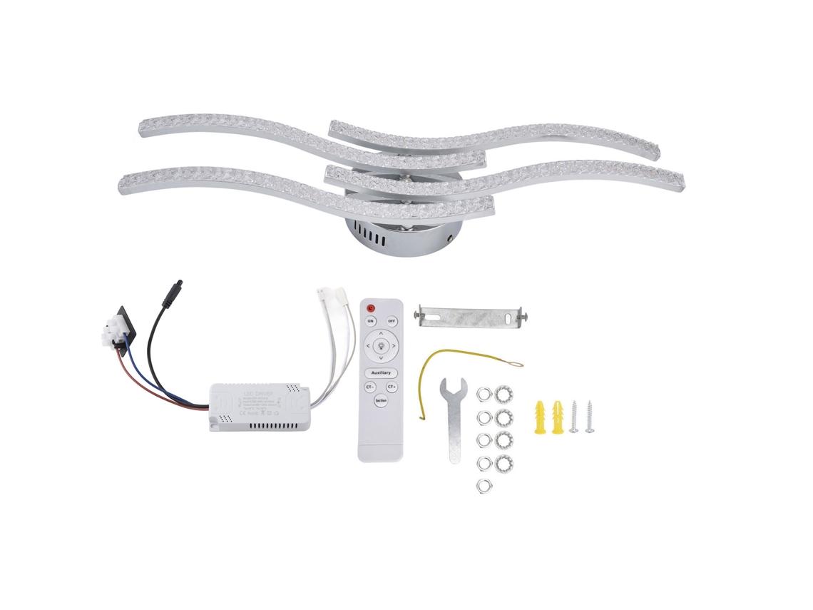 Lâmpada de Teto Led Controle Remoto Regulável 4 Braços Ondulados 64w 3000lm Sala Quarto S/MARCA