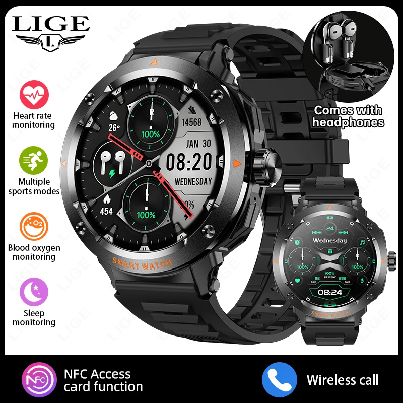 Smartwatch MDUG NFC, tela de 1,46 polegadas, chamadas Bluetooth e monitoramento de saúde (preto)