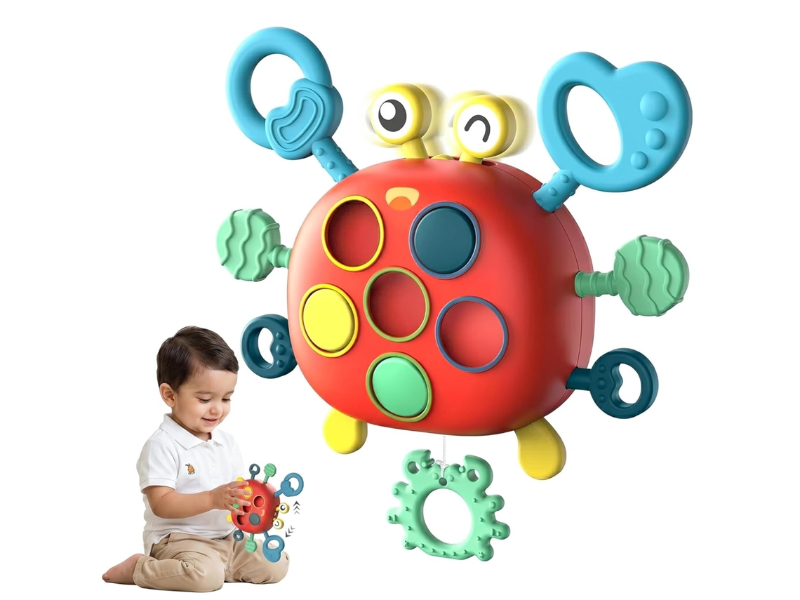 Brinquedo Sensorial Montessori para Bebé. Caranguejo em Silicone com Cordão para Puxar, Ideal para Crianças Dos 6 Aos 18 Meses. CZHHMART