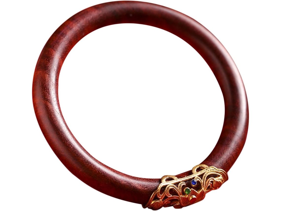 Pulseira Rígida Vintage Redonda De 60 Mm Em Sândalo Vermelho Natural.