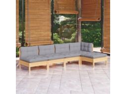 Vidaxl 5 Pcs Conjunto Lounge De Jardim C/ Almofadões Cinzentos Pinho