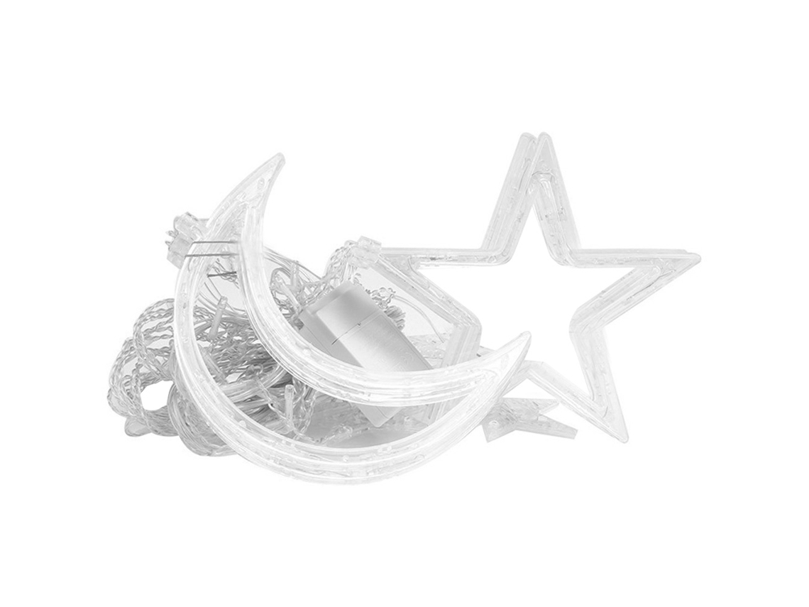 Laxiscreed Fio De Luz Led 138 Led À Prova D'água Com Estrela E Lua Para Decoração Festas E Natal Branco Quente Eu 220v