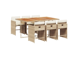 Conjunto de 7 Jantar para Jardim com Almofadões Vime Pe Bege MAISON EXCLUSIVE