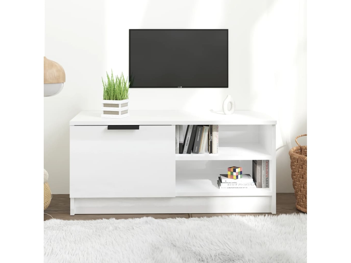 Vidaxl Móvel para Tv 80x35x36,5 Cm Madeira Processada Branco Brilhante