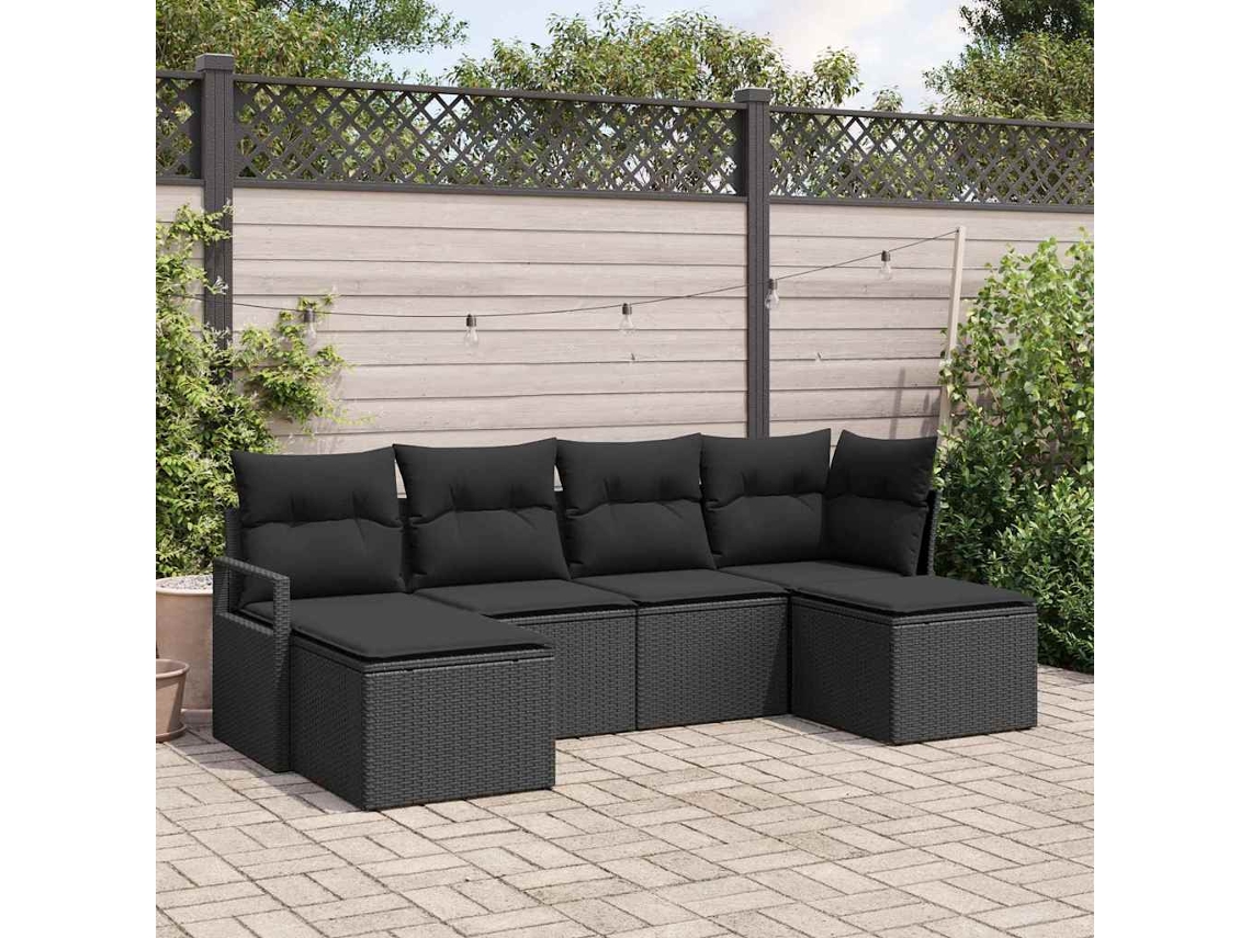 Vidaxl Conjunto De Sofás Com Almofada 6 Pcs Preto Vime Pe