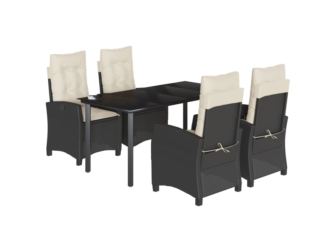 Conjunto de 5 Jantar para Jardim com Almofadões Vime Pe Preto MAISON EXCLUSIVE