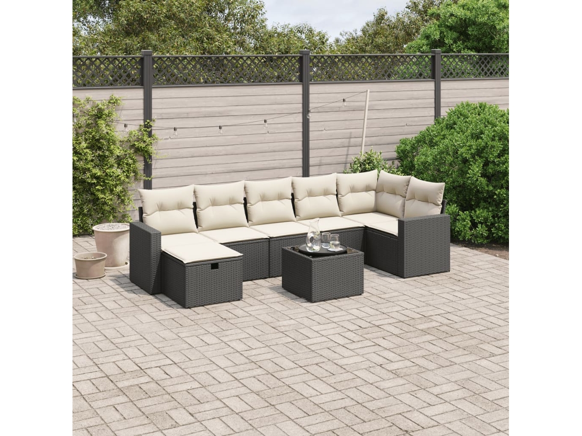 Vidaxl 8 Pcs Conjunto Sofás De Jardim Com Almofadões Vime Pe Preto