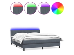 Cama Box Spring com Colchão e Led Veludo Cinzento Escuro 180x210 cm MAISON EXCLUSIVE