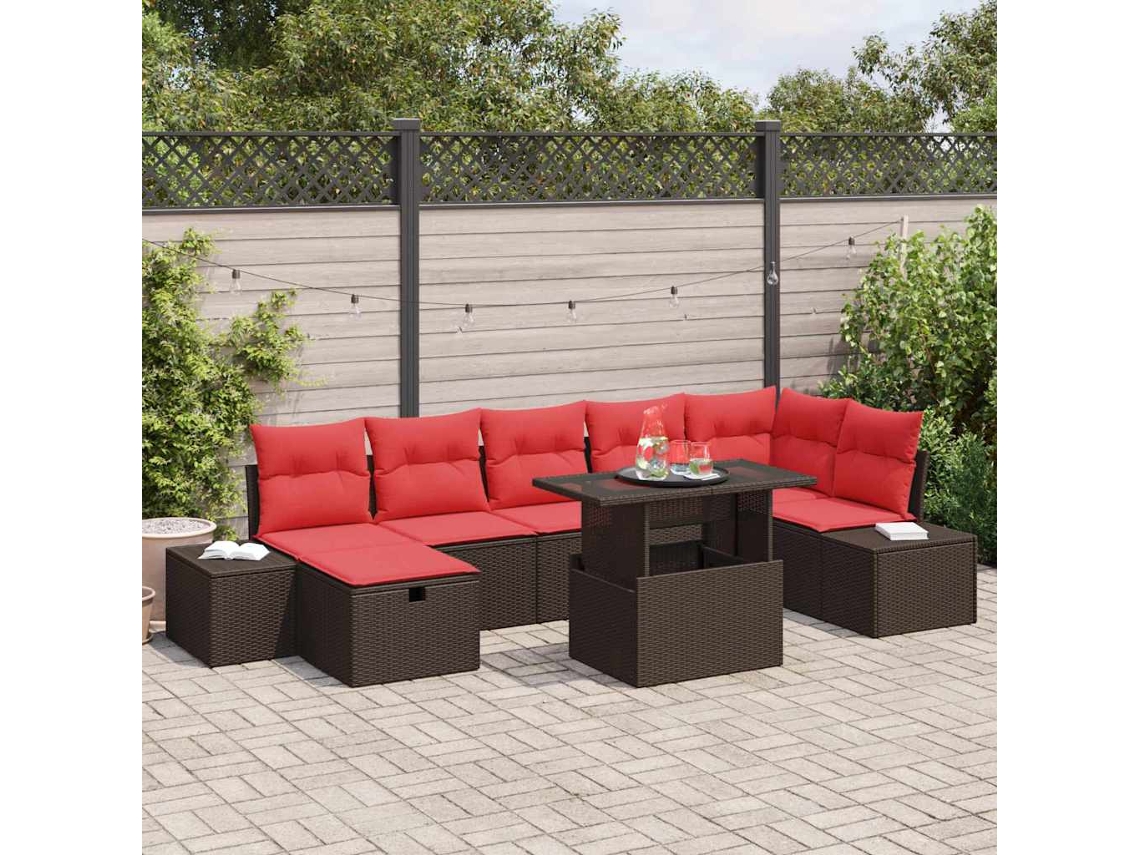 Vidaxl Conjunto De Sofá De Jardim 8 Unid. Castanho Vime Pe
