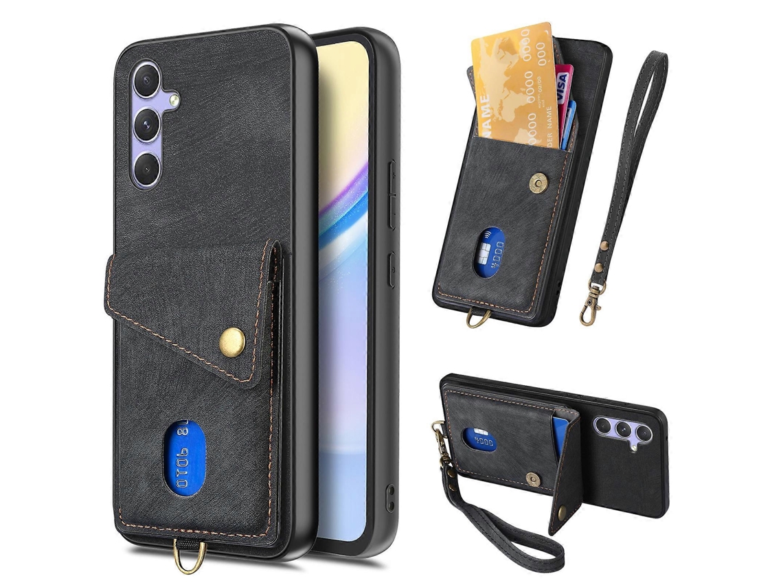 Capa Traseira De Couro Com Suporte Para Cartão Tkdaddy Para Samsung Galaxy A17 5g, Preta
