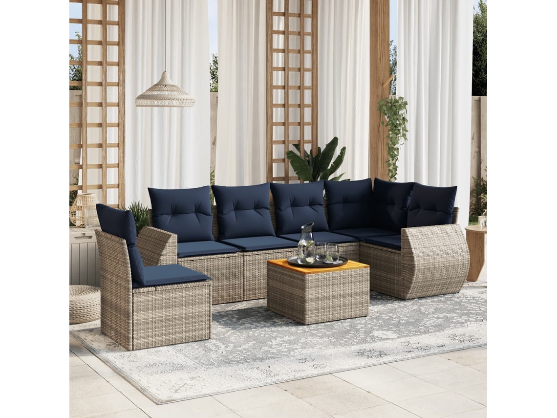Conjunto de Sofá de Jardim de 5 Peças com Almofadas em Rattan Sintético Preto VIDAXL