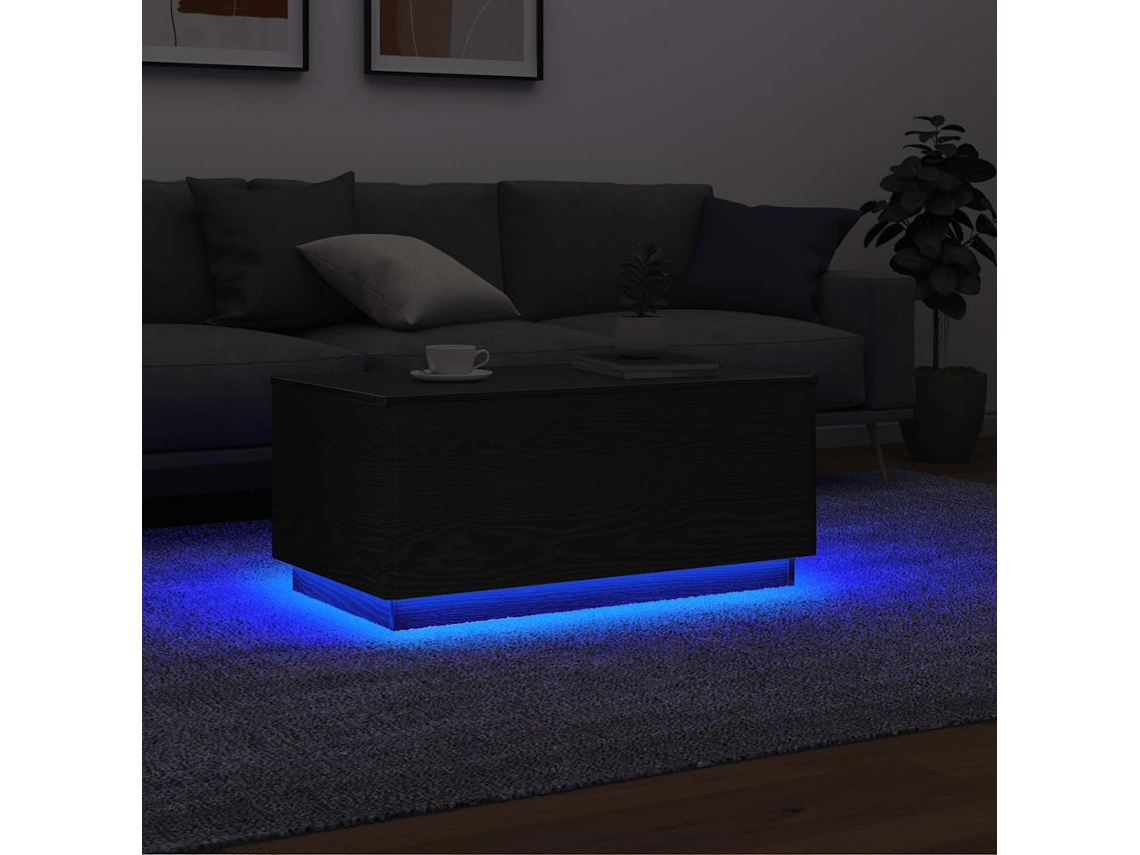 Vidaxl Mesa De Centro Com Luzes Led, Carvalho Preto, 90x49x40 Cm
