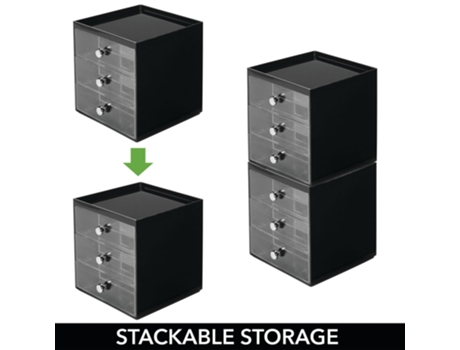 Caixa Organizadora de Plástico com 3 Gavetas para Óculos MDESIGN Preto/Claro