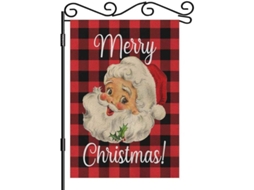 Bandeira jardim Natal dupla face poliéster papai Noel tartan vermelho preto 12.5x18 polegadas | S/MARCA