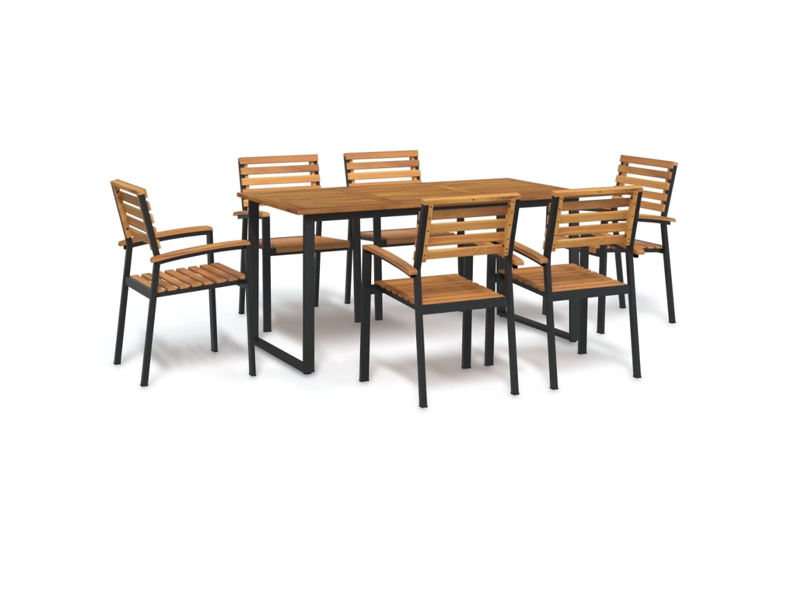 Vidaxl Conj. Jantar P/ Jardim 7 Pcs Madeira De Acácia Maciça E Metal