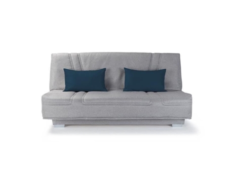 Sofá cama de 3 lugares tecido cinza com almofadas decorativas azuis 193 cm GRUHIER