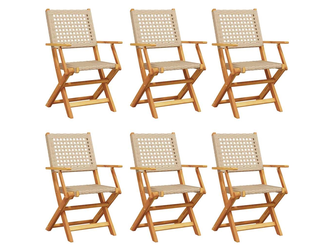 Maison Exclusive - Cadeiras De Jardim Dobráveis 6 Pcs Vime Pe/madeira Maciça Bege