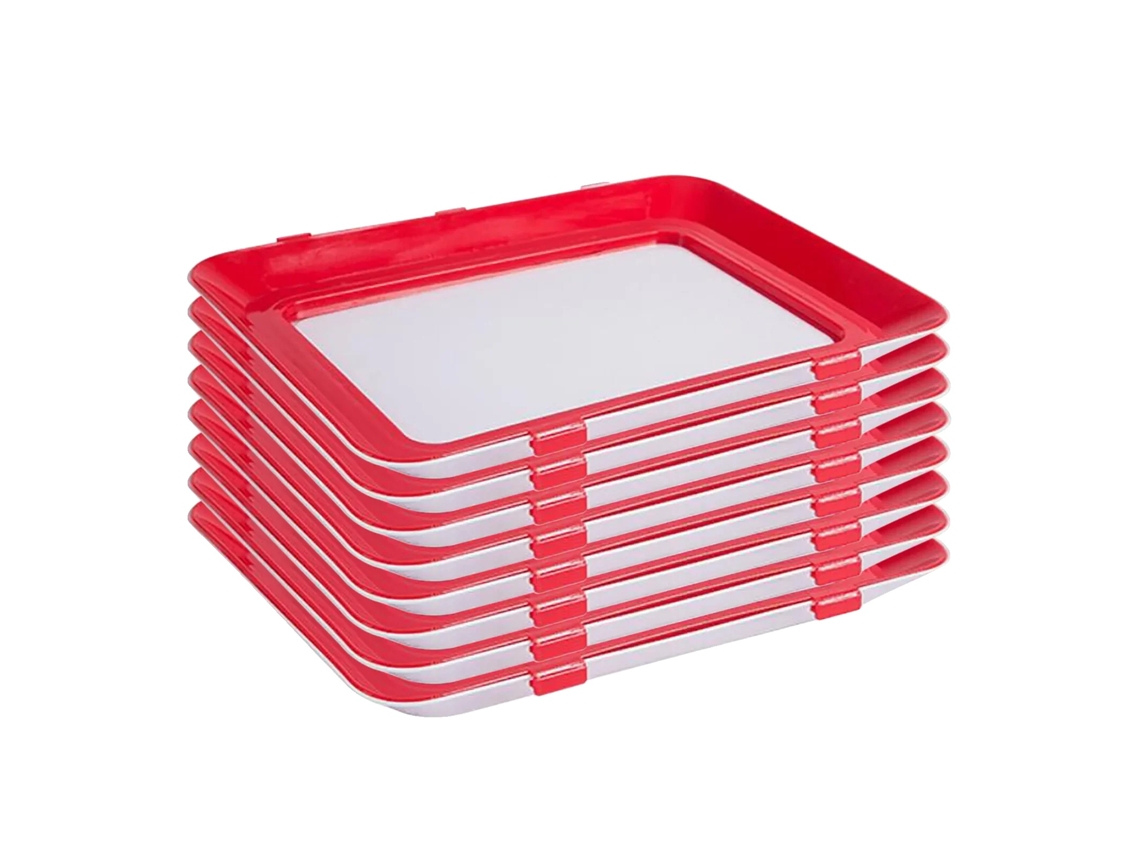 Bandejas empilháveis para armazenamento de alimentos, reutilizáveis, design compacto, vermelho OEM