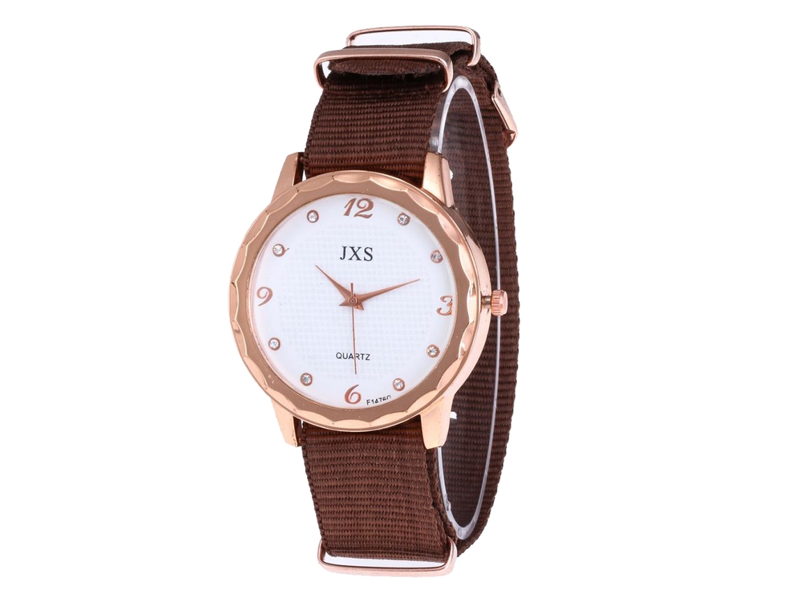Relógio de Quartzo Feminino com Pulseira de Náilon Espelho de Vidro Mostrador Redondo Café