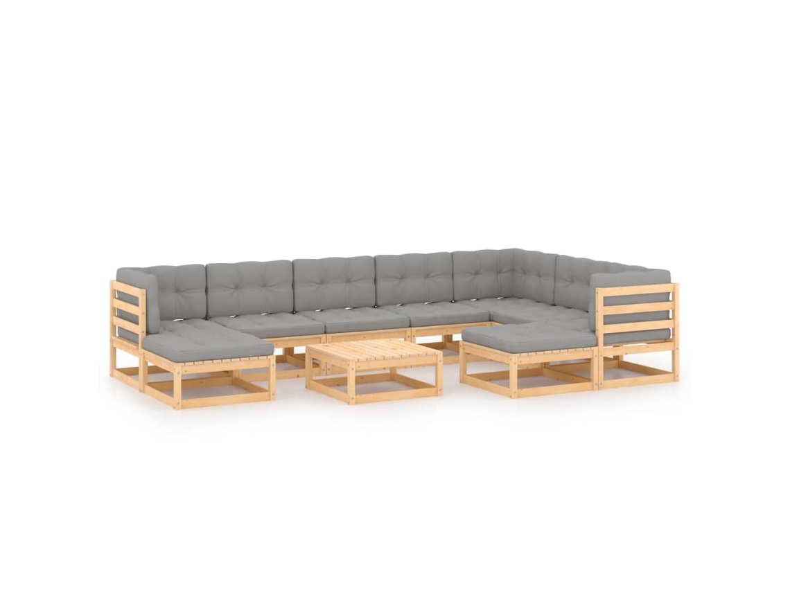 Conjunto 10 lounge de jardim c/ almofadões VIDAXL pinho maciço