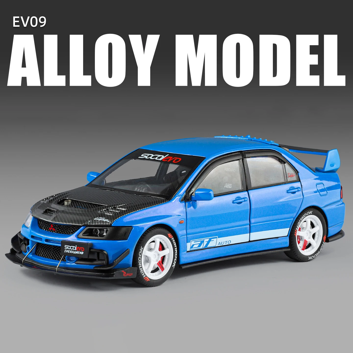 (azul) Miniatura De Carro Modificado Em Escala 1:24, Feita Em Metal Fundido, Com Efeitos Sonoros E Luminosos - Um Brinquedo Infantil.