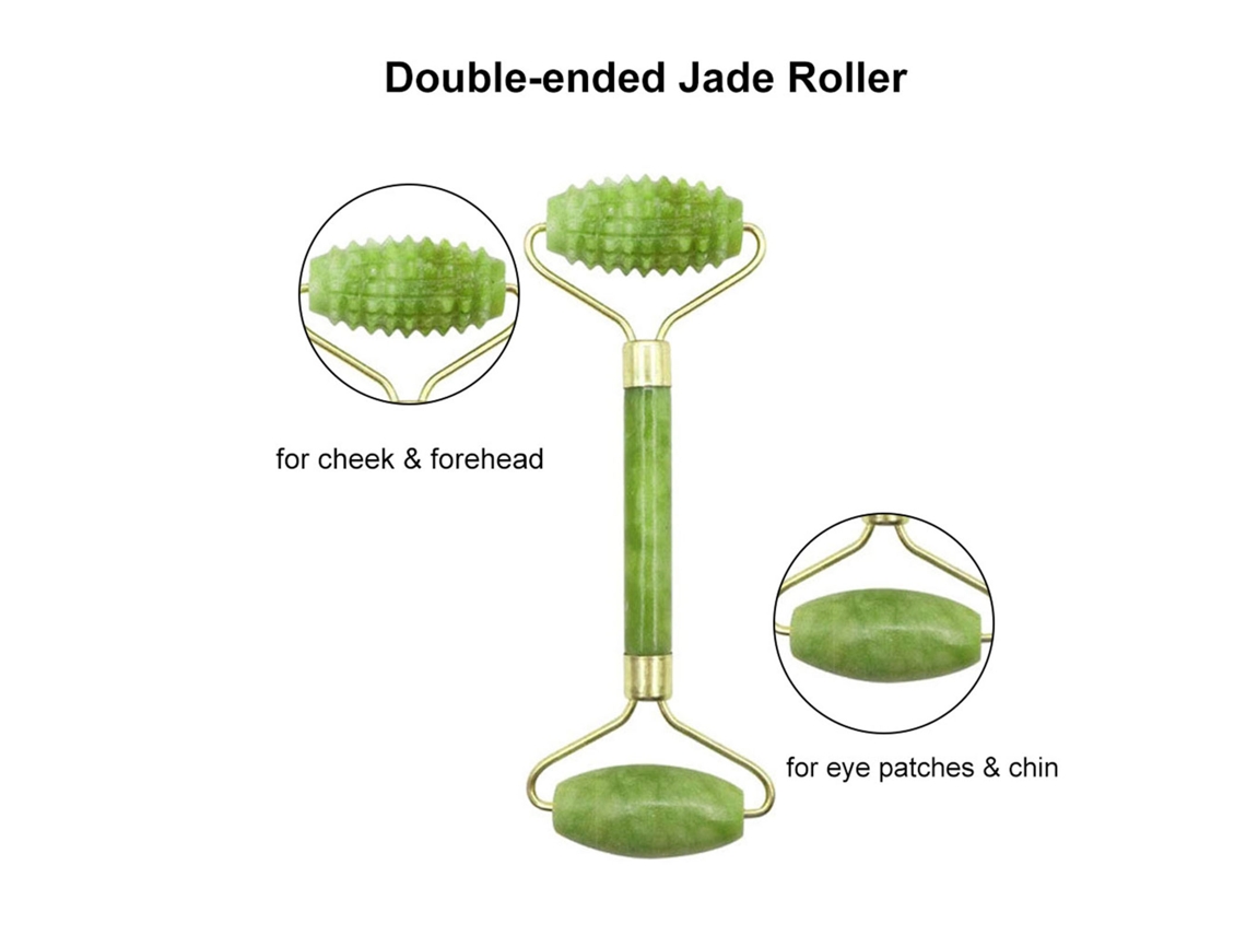 Conjunto De Piedra De Jade: Rodillo Y 2 Raspadores Faciales Para Cuidado De La Piel Facial Antienvejecimiento Masajeador Facial