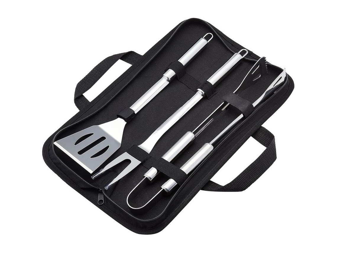 Conjunto de ferramentas de churrasco Nova Line, aço inox, 3 peças, com sacola de transporte | S/MARCA