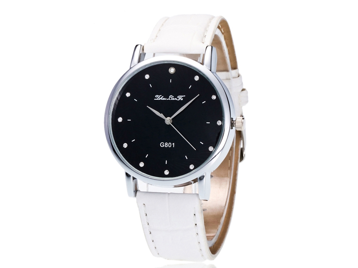 Relógio Feminino Zhoulianfa de Couro com Padrão de Bambu Branco G801 Relógio de Quartzo