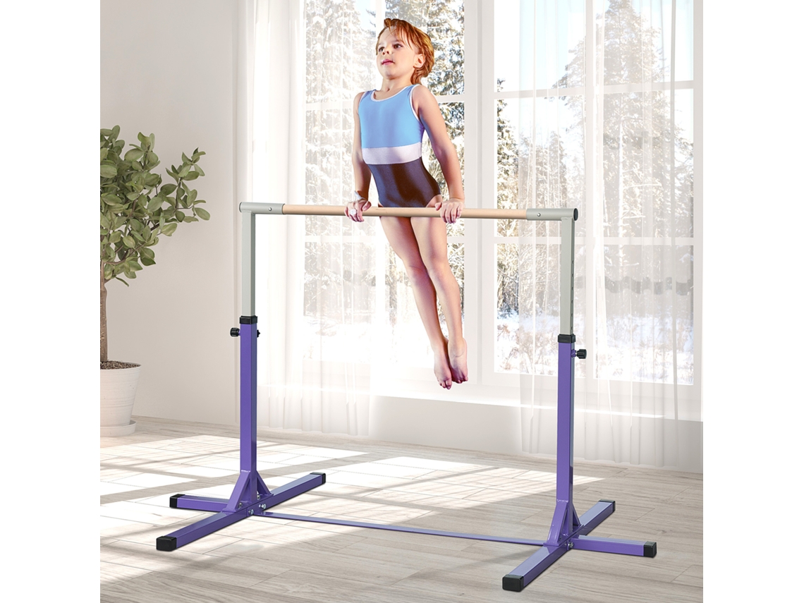 Barra Horizontal Infantil Ajustável de Ginástica, Roxo, 92 a 150 Cm de Altura, Dimensões 194x121x150 Cm