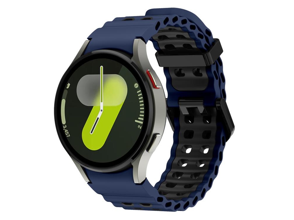 Bracelete Para Samsung Galaxy Watch 7 (40mm/44mm) - Silicone Duas Cores Ocean - Furos Duplos - Azul Meia-noite E Preto