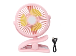 Ventilador Mini Usb Clip Rotativo 360° Luz Noturna Rosa