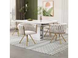 Cadeira De Jantar Individual - Poltrona Giratória De Luxo Para Sala E Quarto - Bege E Dourado