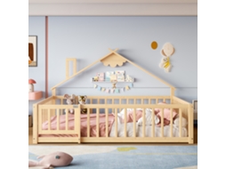 Cama Cabana 140x190 Cm Com Barreiras De Segurança Madeira Maciça Natural Mobrio (sem Colchão)