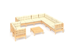 Conjunto de 10 Lounge Jardim com Almofadões Creme Pinho Maciço MAISON EXCLUSIVE