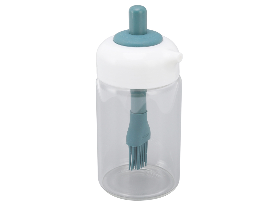 Garrafa de Óleo de Vidro 2 em 1 com Pincel de Silicone Dispenser Controle 230ml Verde Escuro S/MARCA