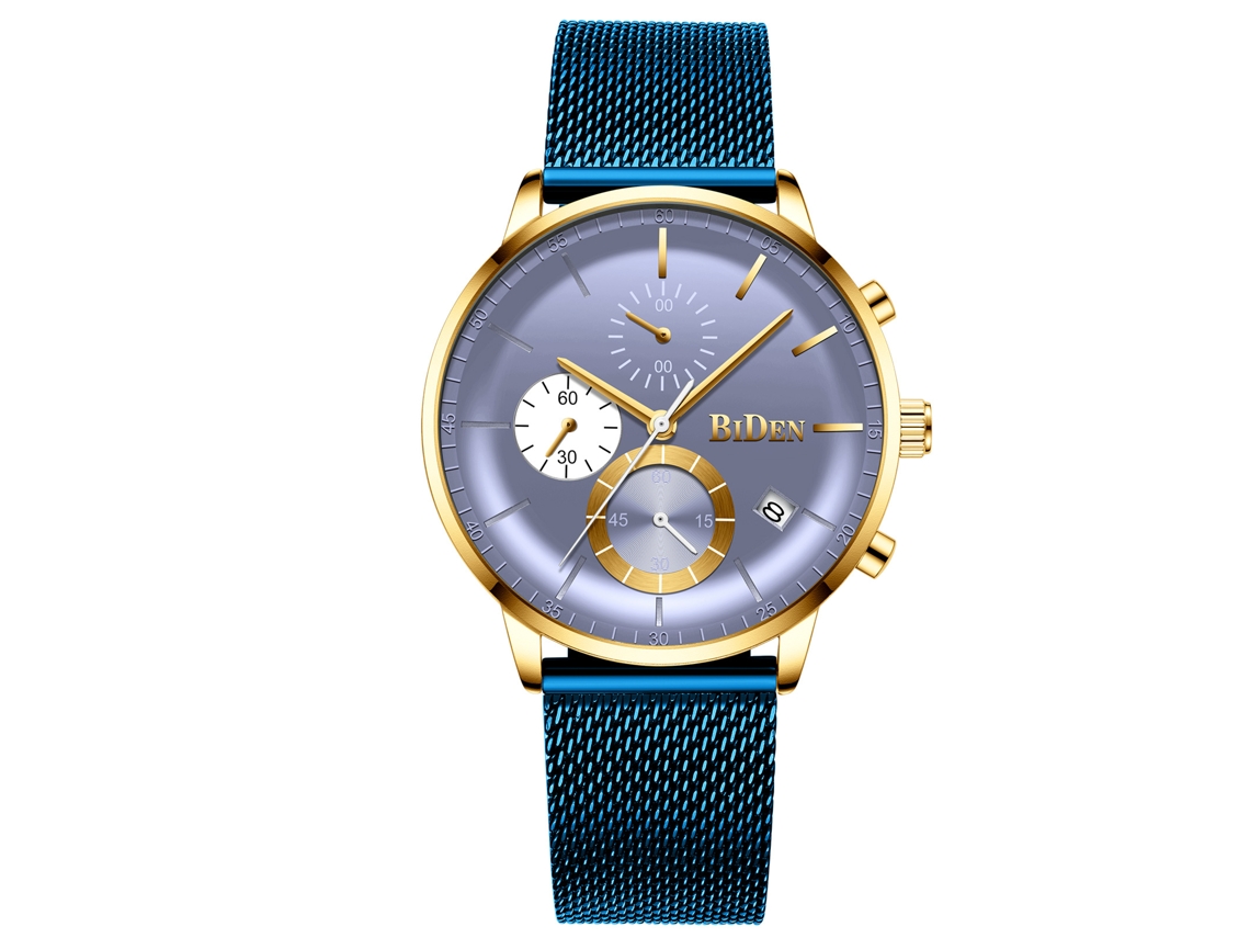 Relógio mecânico esqueleto MDUG automático, casual e elegante, dourado e azul