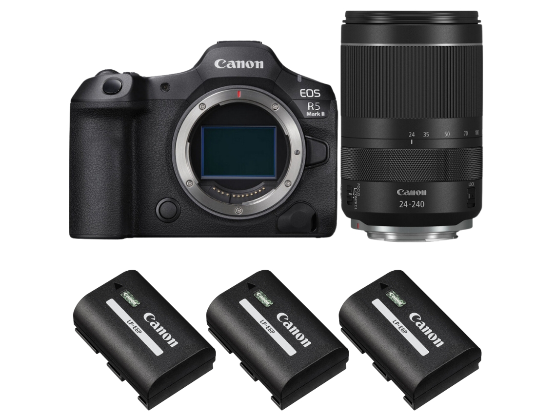 Eos R5 Mark Ii + Rf 24 240mm F/4 6.3 Is Usm + 3 Canon Lp e6p + Ebook “20 Dicas para Fotos Que Impressionam” CANON