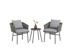 Conjunto Exterior 3 Peças: 2 Cadeiras, 1 Mesa Bistrô, Rattan Artificial, Aço, 4 Almofadas, Cinza ZENCORE SERVICES